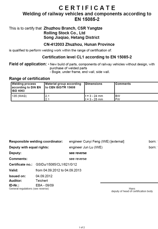 EN15085 Certificates